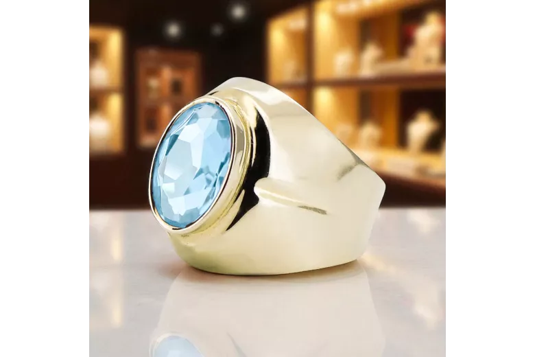 Vintage Handwerk Ring Aquamarin 14 Karat Gelbgold vrc296y